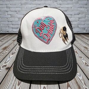 Women's Day Drinking Black and White Trucker Hat With Cat Brooch